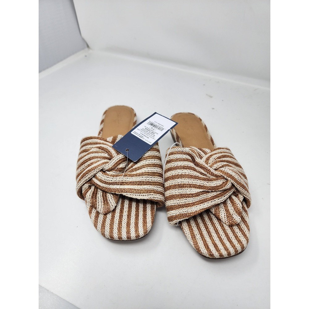 Universal Thread Womens Striped Knit Slide Sandals Brown Cotton Size 7.5
